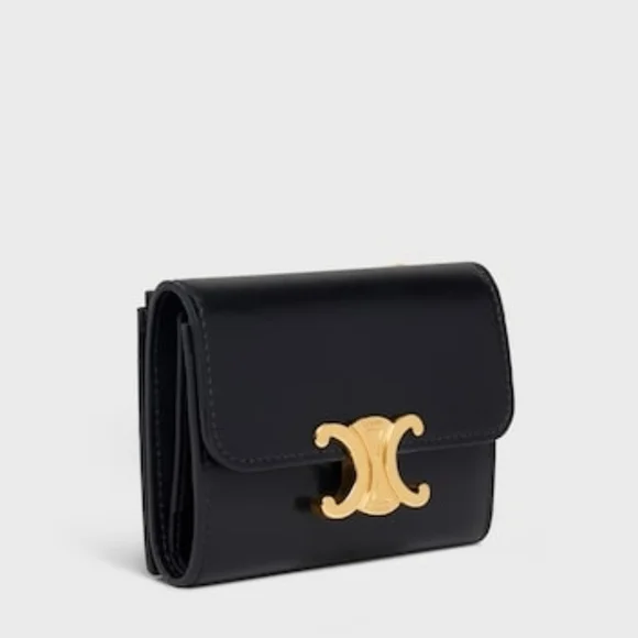 LIKE NEW!!! CELINE COMPACT WALLET WITH COIN TRIOMPHE IN Shiny Calfskin TRIFOLD - Picture 3 of 16